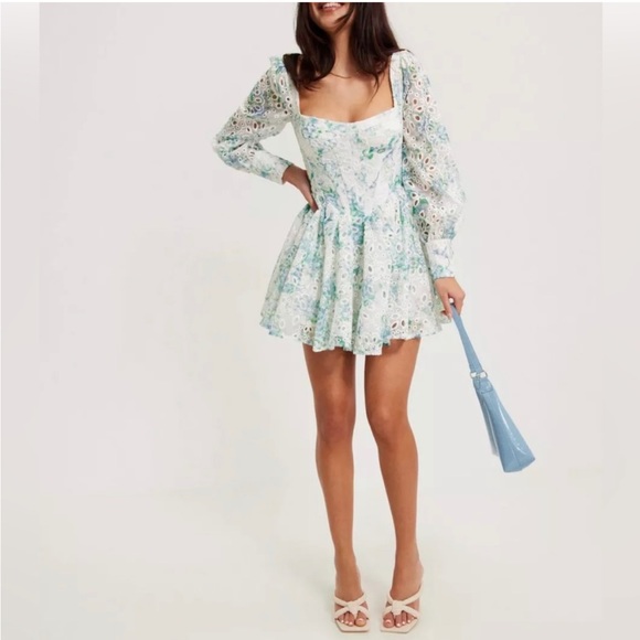 Bardot Dresses & Skirts - BARDOT Lila Eyelet Corset Minidress in blue